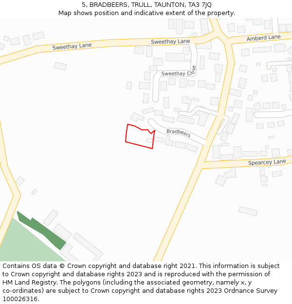 5, BRADBEERS, TRULL, TAUNTON, TA3 7JQ: Location map and indicative extent of plot