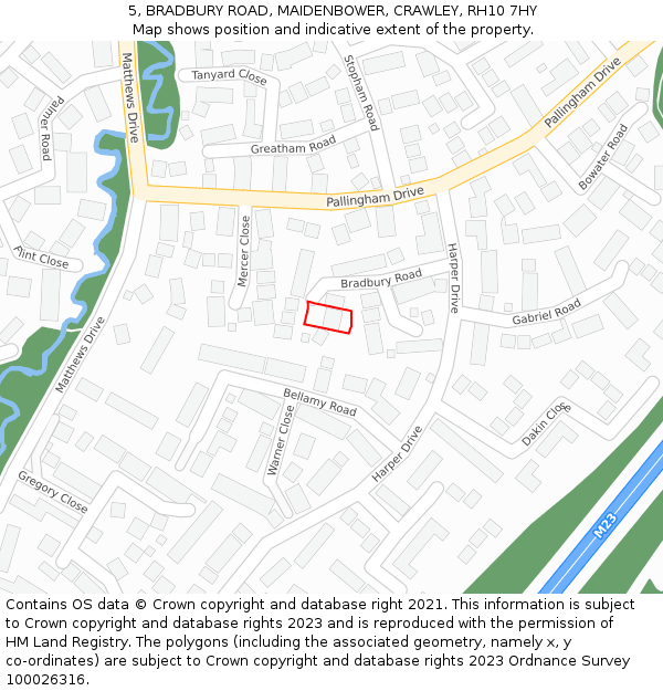 5, BRADBURY ROAD, MAIDENBOWER, CRAWLEY, RH10 7HY: Location map and indicative extent of plot