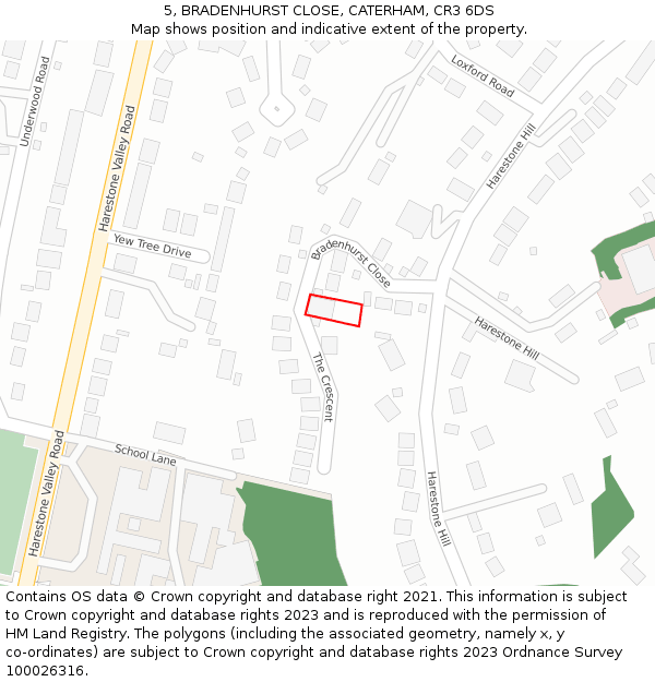 5, BRADENHURST CLOSE, CATERHAM, CR3 6DS: Location map and indicative extent of plot