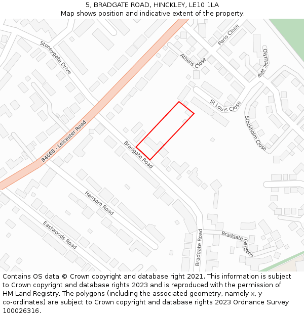 5, BRADGATE ROAD, HINCKLEY, LE10 1LA: Location map and indicative extent of plot