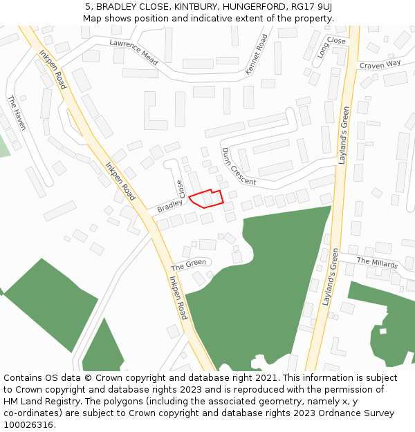 5, BRADLEY CLOSE, KINTBURY, HUNGERFORD, RG17 9UJ: Location map and indicative extent of plot