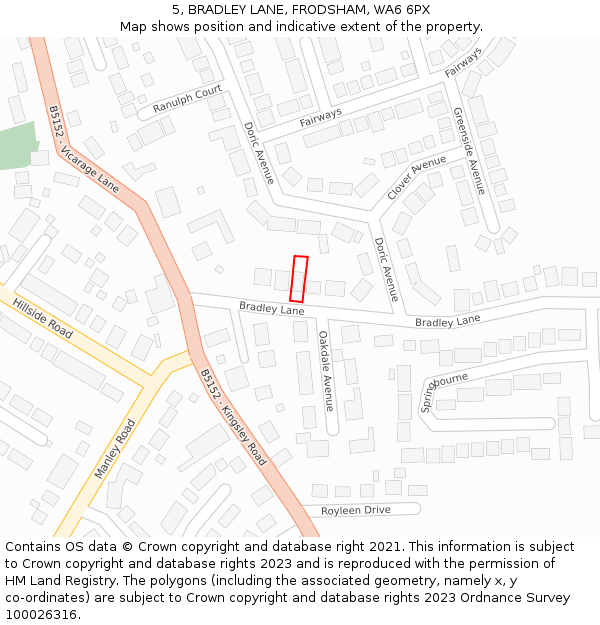 5, BRADLEY LANE, FRODSHAM, WA6 6PX: Location map and indicative extent of plot