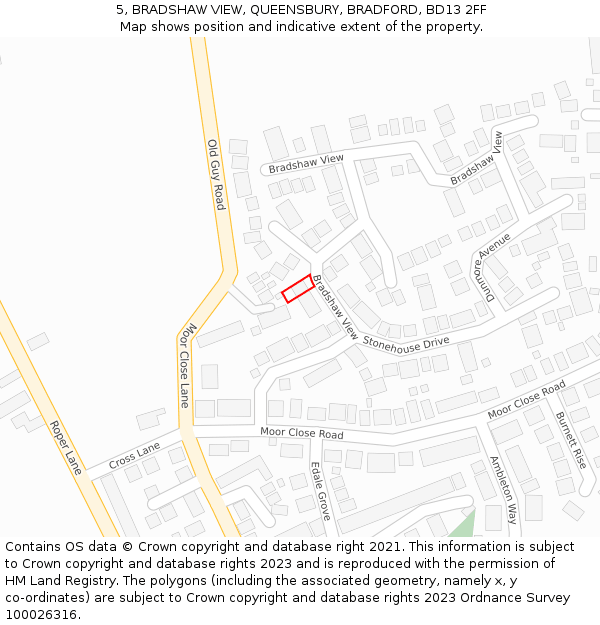 5, BRADSHAW VIEW, QUEENSBURY, BRADFORD, BD13 2FF: Location map and indicative extent of plot