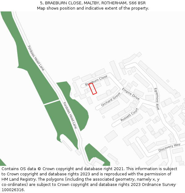 5, BRAEBURN CLOSE, MALTBY, ROTHERHAM, S66 8SR: Location map and indicative extent of plot