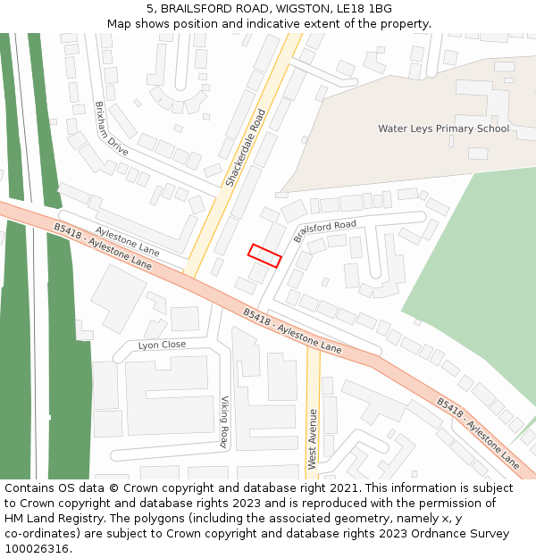 5, BRAILSFORD ROAD, WIGSTON, LE18 1BG: Location map and indicative extent of plot