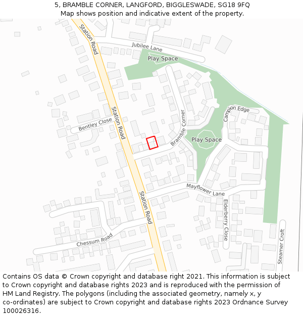 5, BRAMBLE CORNER, LANGFORD, BIGGLESWADE, SG18 9FQ: Location map and indicative extent of plot