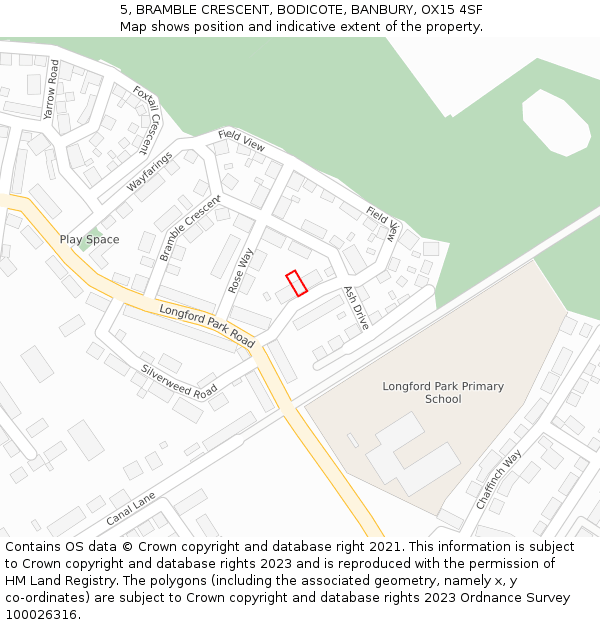 5, BRAMBLE CRESCENT, BODICOTE, BANBURY, OX15 4SF: Location map and indicative extent of plot