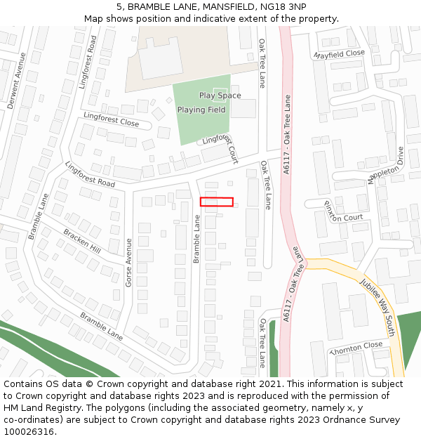 5, BRAMBLE LANE, MANSFIELD, NG18 3NP: Location map and indicative extent of plot