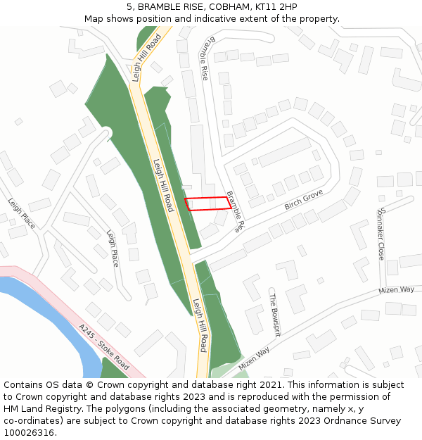 5, BRAMBLE RISE, COBHAM, KT11 2HP: Location map and indicative extent of plot