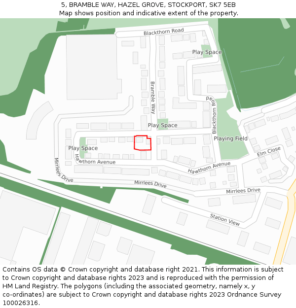 5, BRAMBLE WAY, HAZEL GROVE, STOCKPORT, SK7 5EB: Location map and indicative extent of plot