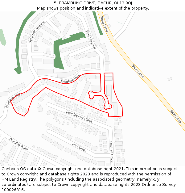 5, BRAMBLING DRIVE, BACUP, OL13 9QJ: Location map and indicative extent of plot