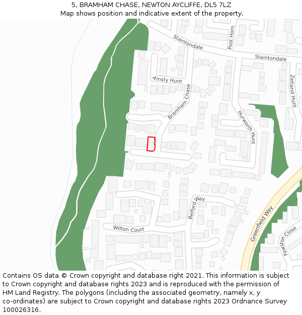 5, BRAMHAM CHASE, NEWTON AYCLIFFE, DL5 7LZ: Location map and indicative extent of plot