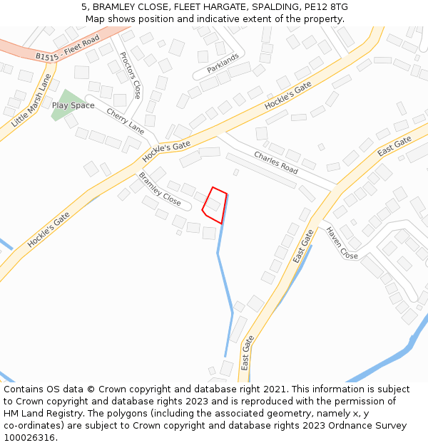 5, BRAMLEY CLOSE, FLEET HARGATE, SPALDING, PE12 8TG: Location map and indicative extent of plot