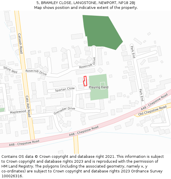 5, BRAMLEY CLOSE, LANGSTONE, NEWPORT, NP18 2BJ: Location map and indicative extent of plot