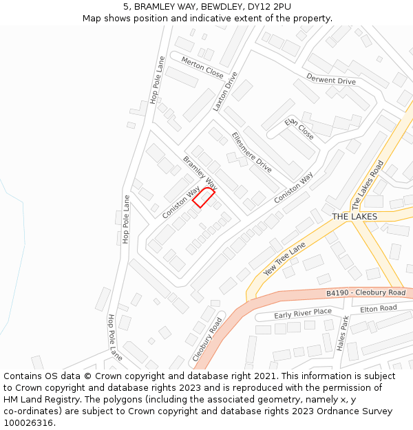 5, BRAMLEY WAY, BEWDLEY, DY12 2PU: Location map and indicative extent of plot