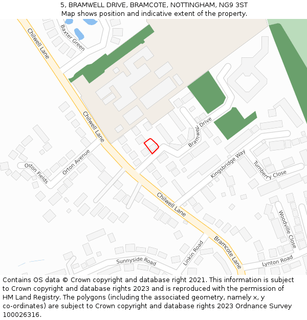 5, BRAMWELL DRIVE, BRAMCOTE, NOTTINGHAM, NG9 3ST: Location map and indicative extent of plot