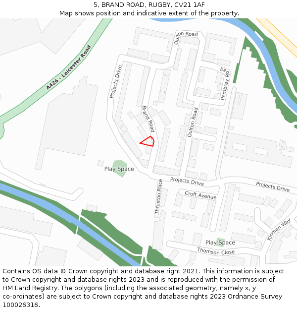 5, BRAND ROAD, RUGBY, CV21 1AF: Location map and indicative extent of plot