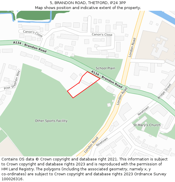 5, BRANDON ROAD, THETFORD, IP24 3PP: Location map and indicative extent of plot