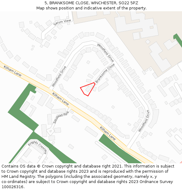 5, BRANKSOME CLOSE, WINCHESTER, SO22 5PZ: Location map and indicative extent of plot