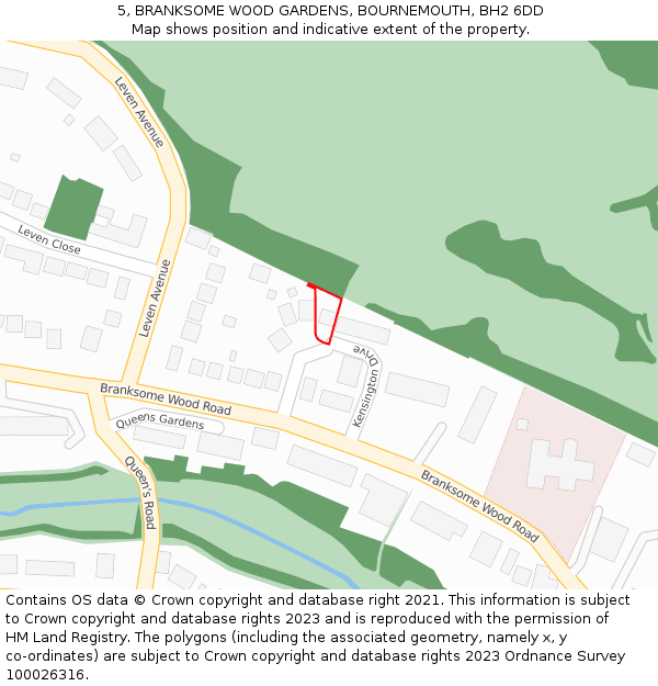 5, BRANKSOME WOOD GARDENS, BOURNEMOUTH, BH2 6DD: Location map and indicative extent of plot