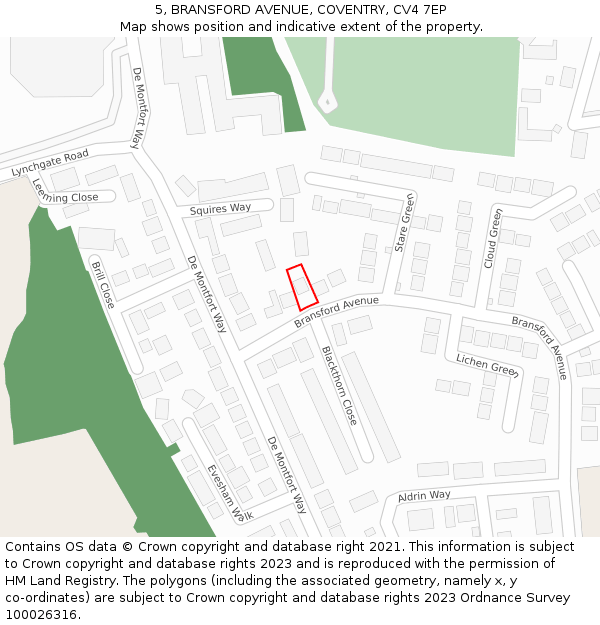 5, BRANSFORD AVENUE, COVENTRY, CV4 7EP: Location map and indicative extent of plot