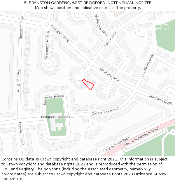 5, BRANSTON GARDENS, WEST BRIDGFORD, NOTTINGHAM, NG2 7FR: Location map and indicative extent of plot