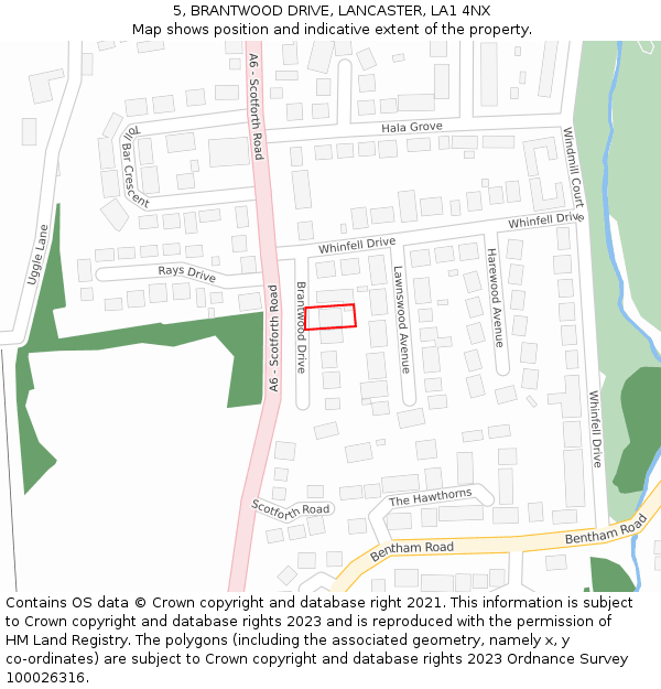 5, BRANTWOOD DRIVE, LANCASTER, LA1 4NX: Location map and indicative extent of plot