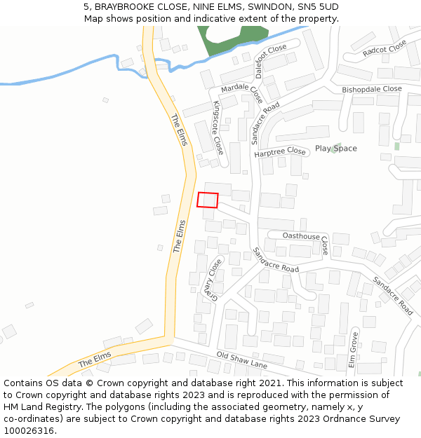 5, BRAYBROOKE CLOSE, NINE ELMS, SWINDON, SN5 5UD: Location map and indicative extent of plot