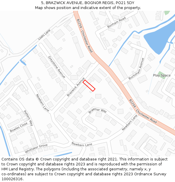 5, BRAZWICK AVENUE, BOGNOR REGIS, PO21 5DY: Location map and indicative extent of plot