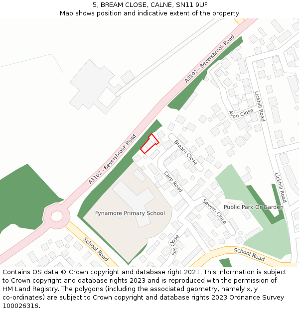 5, BREAM CLOSE, CALNE, SN11 9UF: Location map and indicative extent of plot
