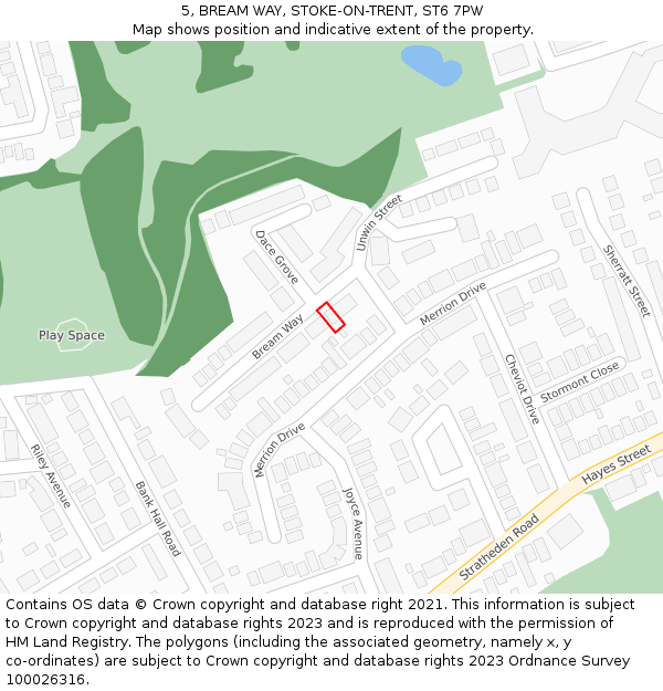 5, BREAM WAY, STOKE-ON-TRENT, ST6 7PW: Location map and indicative extent of plot