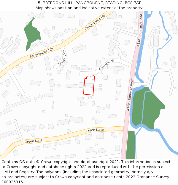 5, BREEDONS HILL, PANGBOURNE, READING, RG8 7AT: Location map and indicative extent of plot