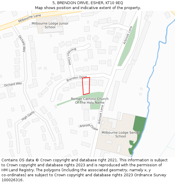 5, BRENDON DRIVE, ESHER, KT10 9EQ: Location map and indicative extent of plot