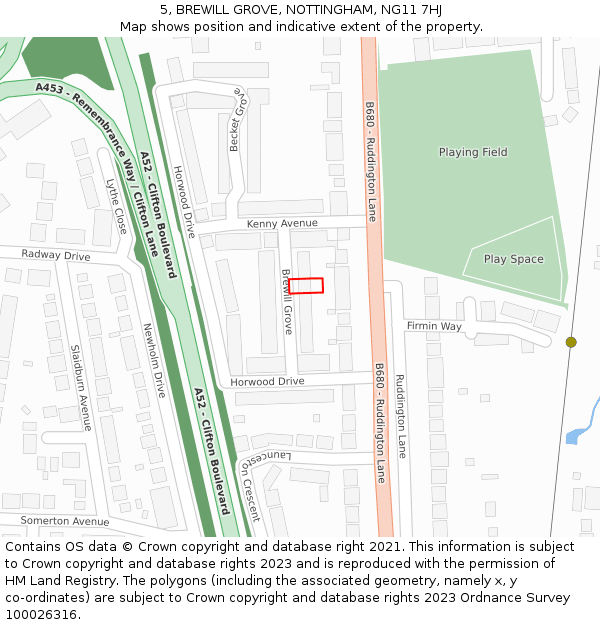 5, BREWILL GROVE, NOTTINGHAM, NG11 7HJ: Location map and indicative extent of plot