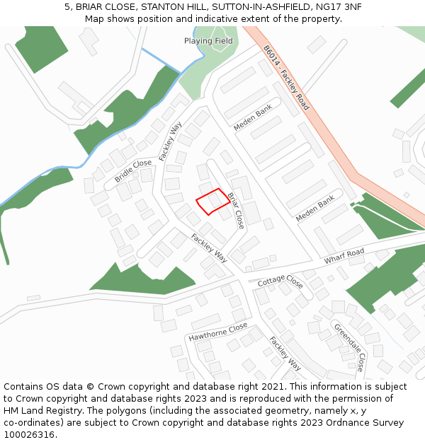 5, BRIAR CLOSE, STANTON HILL, SUTTON-IN-ASHFIELD, NG17 3NF: Location map and indicative extent of plot