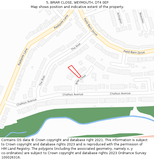 5, BRIAR CLOSE, WEYMOUTH, DT4 0EP: Location map and indicative extent of plot