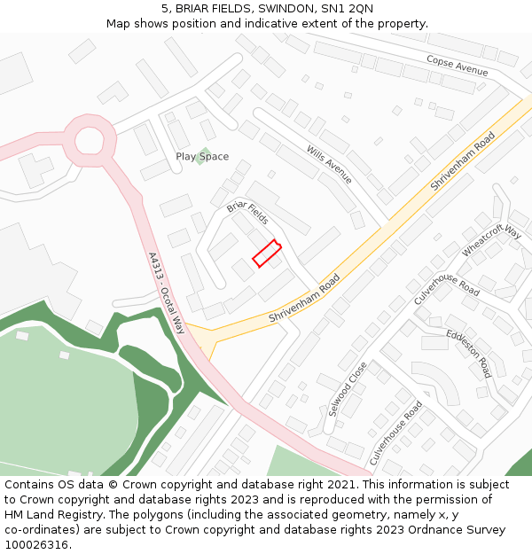 5, BRIAR FIELDS, SWINDON, SN1 2QN: Location map and indicative extent of plot