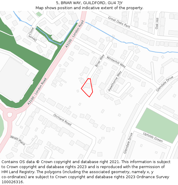5, BRIAR WAY, GUILDFORD, GU4 7JY: Location map and indicative extent of plot
