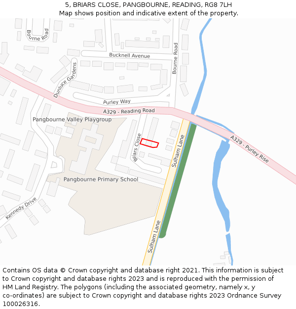 5, BRIARS CLOSE, PANGBOURNE, READING, RG8 7LH: Location map and indicative extent of plot