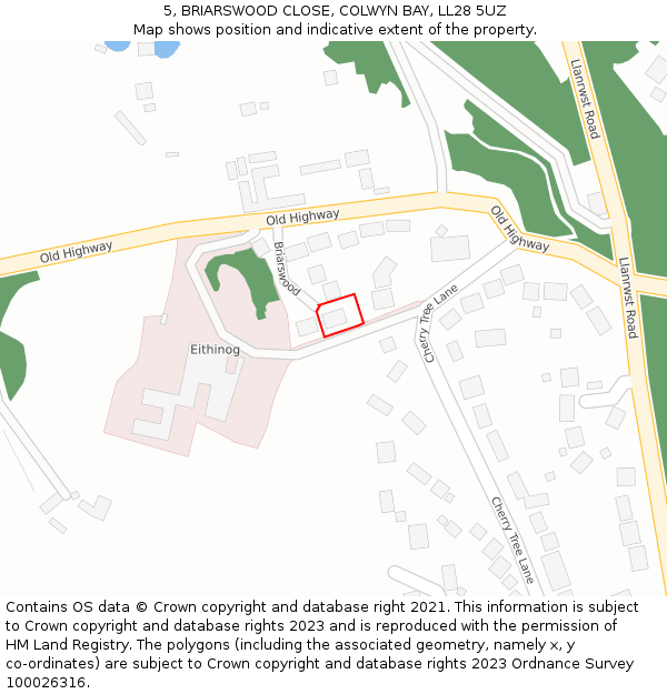 5, BRIARSWOOD CLOSE, COLWYN BAY, LL28 5UZ: Location map and indicative extent of plot