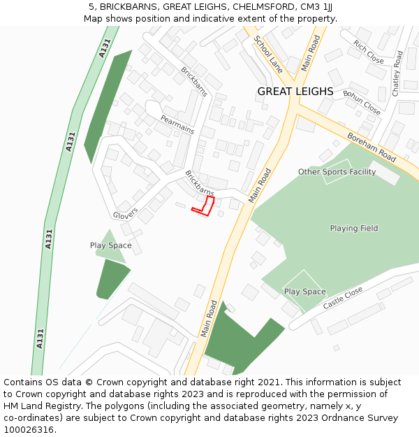 5, BRICKBARNS, GREAT LEIGHS, CHELMSFORD, CM3 1JJ: Location map and indicative extent of plot