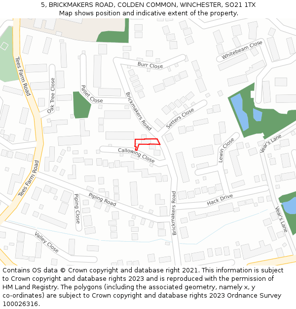 5, BRICKMAKERS ROAD, COLDEN COMMON, WINCHESTER, SO21 1TX: Location map and indicative extent of plot