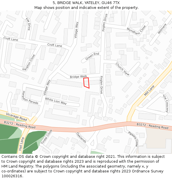 5, BRIDGE WALK, YATELEY, GU46 7TX: Location map and indicative extent of plot
