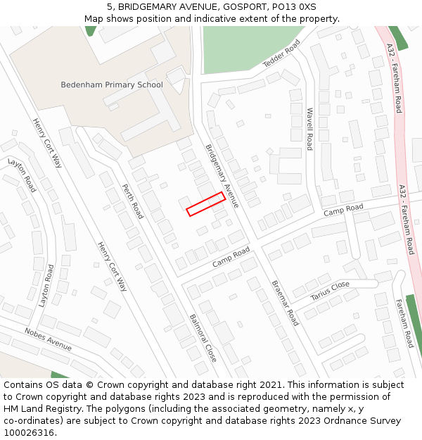 5, BRIDGEMARY AVENUE, GOSPORT, PO13 0XS: Location map and indicative extent of plot