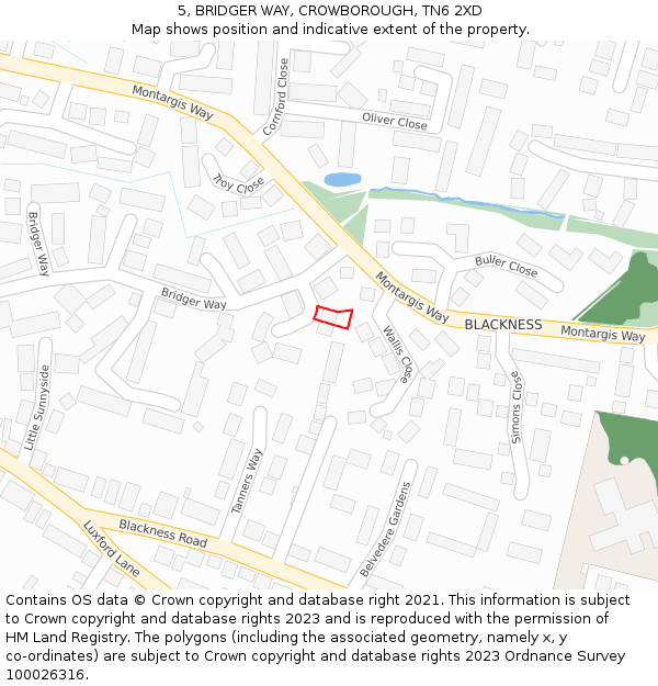 5, BRIDGER WAY, CROWBOROUGH, TN6 2XD: Location map and indicative extent of plot