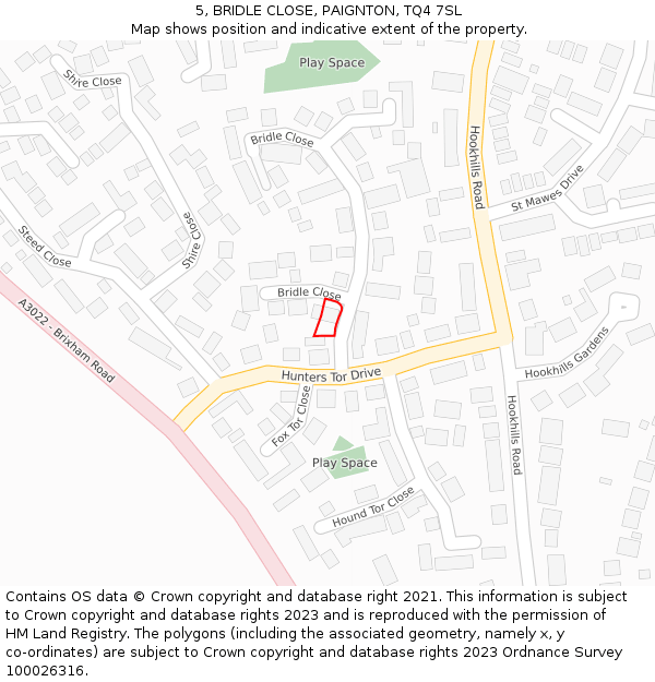 5, BRIDLE CLOSE, PAIGNTON, TQ4 7SL: Location map and indicative extent of plot