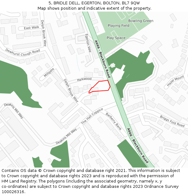 5, BRIDLE DELL, EGERTON, BOLTON, BL7 9QW: Location map and indicative extent of plot