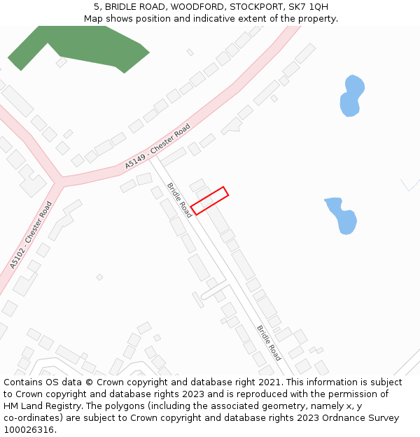 5, BRIDLE ROAD, WOODFORD, STOCKPORT, SK7 1QH: Location map and indicative extent of plot