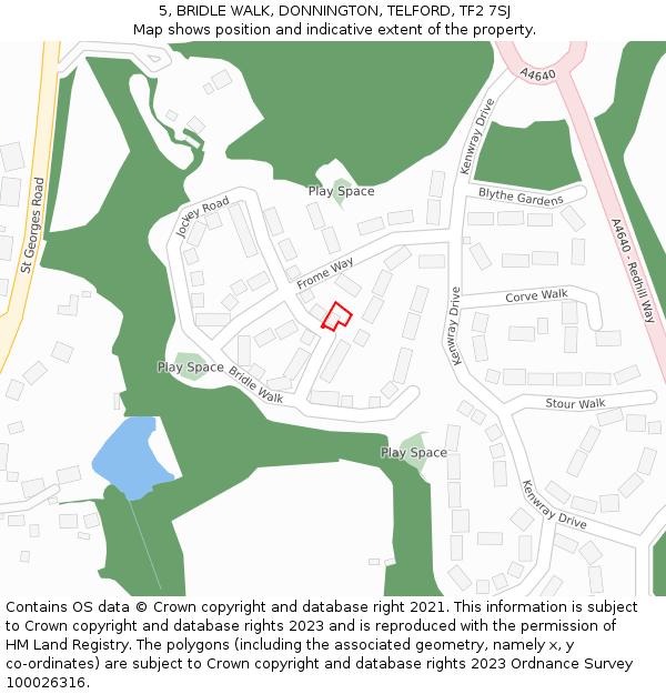 5, BRIDLE WALK, DONNINGTON, TELFORD, TF2 7SJ: Location map and indicative extent of plot