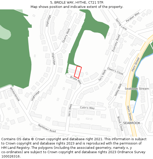 5, BRIDLE WAY, HYTHE, CT21 5TR: Location map and indicative extent of plot